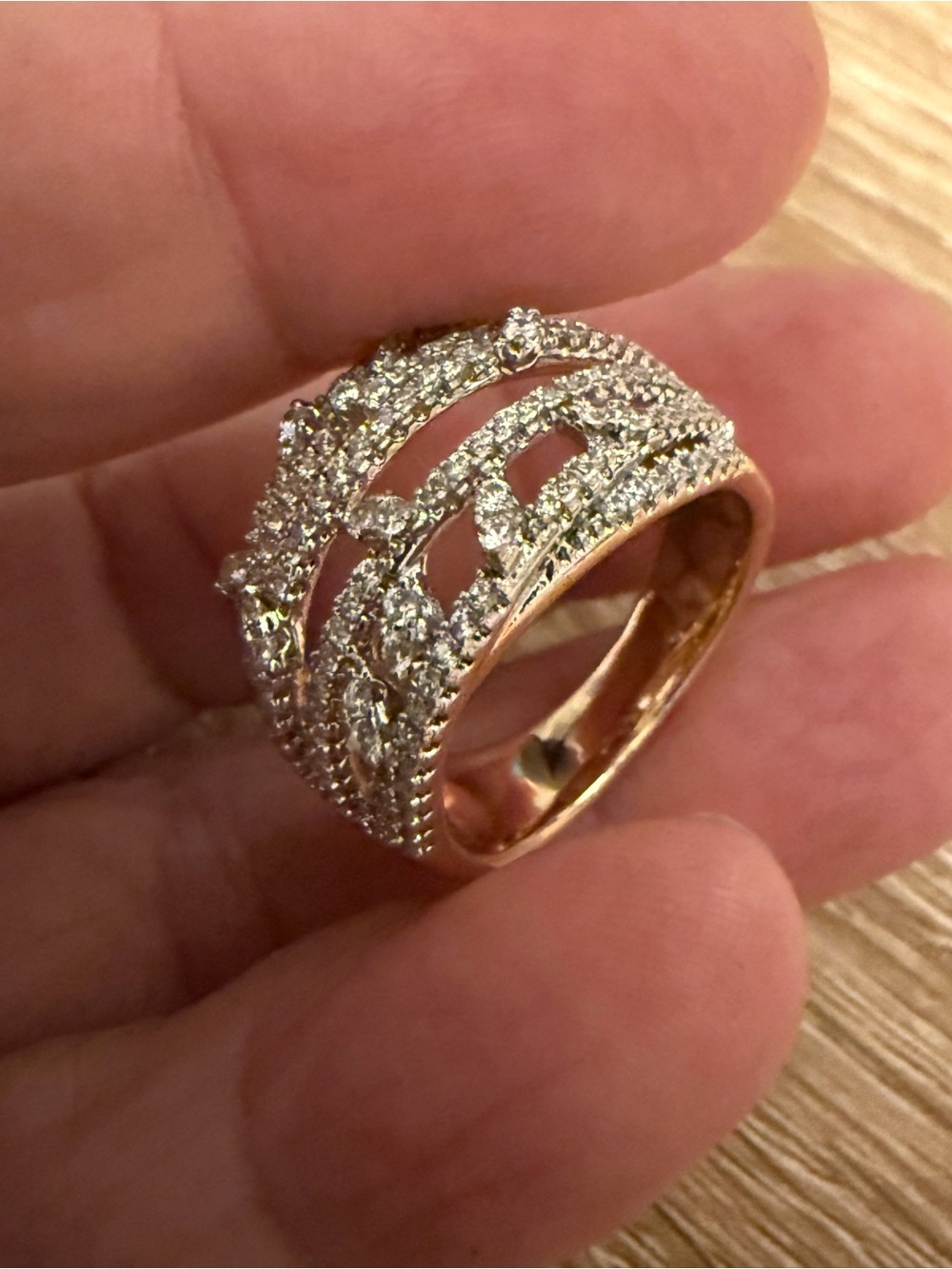 Elegant Rose Gold Cubic Zirconia Wide Band Ring - Sparkling Pink-Tone Finish